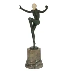 Dancer wearing neck scarf with knee raised by Josef Lorenzl, Bronze with ivory head, onyx base, sold Apr 2026