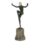 Dancer wearing neck scarf with knee raised by Josef Lorenzl, Bronze with ivory head, onyx base, sold Apr 2026