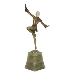 Dancer in kimono style dress by Josef Lorenzl, Bronze with ivory head, onyx base, sold Apr 2026