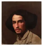 Portrait of an artist by Hugh Collins, oil on canvas, sold Apr 2026