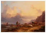 Fisherfolk and cattle on the seashore by Samuel Williamson, oil on panel, sold Apr 2026