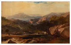 A traveller in a mountainous landscape by Henry Bright, oil on canvas, offered Apr 2026
