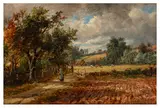 Figures in a landscape by Joseph Thors, oil on board, sold Apr 2026