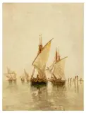 Fishing boats on the Lagoon by Clara Montalba, oil on canvas, sold Apr 2026