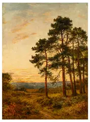 Woodland scene at sunset by Benjamin Williams Leader, oil on board, sold Apr 2026