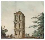 Ruined church tower by Luigi Mayer, watercolour, offered Apr 2026