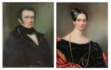 Portrait of a lady wearing a black dress and red shawl by Emily Anne Scott, watercolour, sold Apr 2026