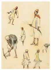 A group of three Egyptian figurative studies by Nigel Lovett, pencil, offered Apr 2026