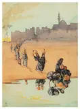 Egyptian ladies collecting water by Nigel Lovett, watercolour and black, offered Apr 2026