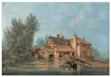 Figure and horses by a watermill by John Claude Nattes O.W.S, watercolour, sold Apr 2026