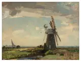 Reedham Hill signed 'Arnesby Brown' (lower right, beneath the frame) oil on board Painted in 1927 Dimensions:22 x 27 cm by John Alfred Arnesby Brown, 1927, oil on board, sold Mar 2026