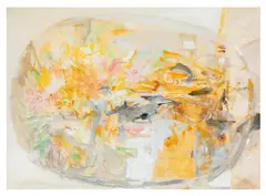 Yellow on Red signed and dated 'John Houston 59' (lower centre) watercolour Dimensions:54 x 74.5 cm by John Houston, watercolour, offered Mar 2026