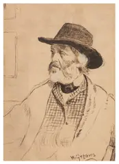 Portrait of Thomas Carlisle by Walter Greaves, ink, sold Mar 2026