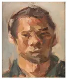 Head signed and dated 'T.Schierenberg 1995' (to the frame verso) oil on board Dimensions:30.1 x 24.7 cm by Tai-Shan Schierenberg, oil on board, sold Mar 2026