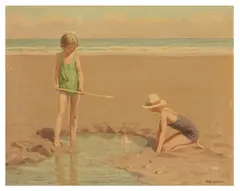 Girls on the Beach by Frank Jameson-Smith, oil on canvas, sold Mar 2026