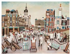 The Lost Billingsgate Fish Market by Alfred Daniels, acrylic on board, sold Mar 2026