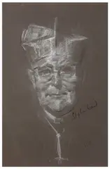 The Late Cardinal Godfrey signed 'Stephen Ward' (lower right) charcoal and crayon (unframed) Dimensions:49 x 32 cm by Stephen Ward, charcoal and crayon, sold Mar 2026