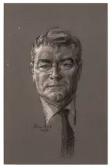 Jack Hawkins signed 'Stephen Ward/Mar 61' (lower left); inscribed 'Jack Hawkins' (lower centre) charcoal and chalk (unframed) Dimensions:50 x 32 cm by Stephen Ward, charcoal and chalk, sold Mar 2026