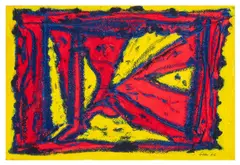 Red Curtain by William Gear, mixed media on paper, offered Mar 2026