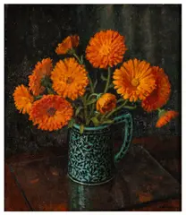 Marigolds by Hubert Williams, oil on canvas, sold Mar 2026