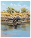 Hippos by the waterfront by John Seery-Lester, oil on canvas, sold Mar 2026