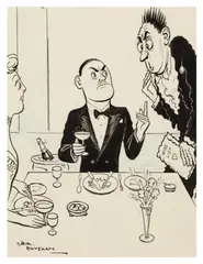 The Diner Who Had the Nerve to Tell the Wine Waiter the Ch by H. M. Bateman, watercolor, sold Mar 2026