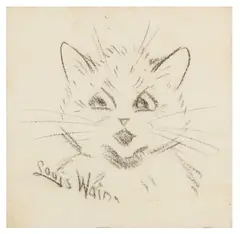 Cat face by Louis Wain, pencil, sold Mar 2026