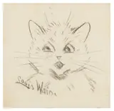 Cat face by Louis Wain, pencil, sold Mar 2026