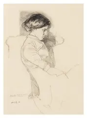 Seated girl by Albert Rutherston, pencil, sold Mar 2026