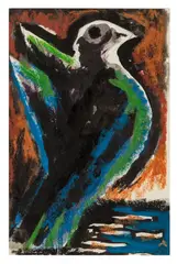 Green and blue bird by Josef Herman, watercolour, sold Mar 2026