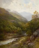 Glen falloch, fisherman beside a highland stream by Alfred Augustus Glendening, Sr., Oil on canvas, sold Jun 2025