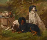 Gun dogs with game in a landscape by James Hardy junior, Oil on canvas, sold Jun 2025