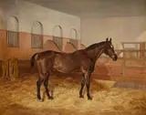 A bay horse in a stable by James Walsham Baldock, Oil on canvas, offered Jun 2025