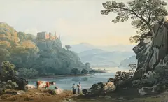 Berry pomeroy castle above the river dart by John Varley, Pencil and watercolour, sold Jun 2025
