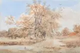 Trees by the river deben, near woodbridge by Thomas Churchyard, Pencil and watercolour, sold Jun 2025