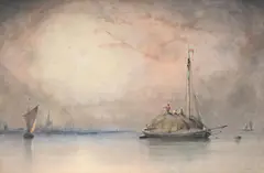 A hay barge in a river landscape by William Roxby Beverley, Watercolour Indistinctly signed, sold Jun 2025