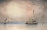 A hay barge in a river landscape by William Roxby Beverley, Watercolour Indistinctly signed, sold Jun 2025