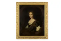 Portrait of a lady wearing a blue dress by Mary Beale, Oil on canvas, feigned oval, sold Jun 2025