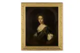 Portrait of a lady wearing a blue dress by Mary Beale, Oil on canvas, feigned oval, sold Jun 2025
