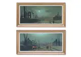 Moonlit street by Wilfred Bosworth Jenkins, Oil on board, a pair Both signed, sold Jun 2025