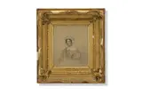 Portrait of a lady wearing a bonnet by T. Samson, Pencil and red chalk, heightened with white, half length Monogrammed 'TS', offered Jun 2025