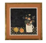 Flowers in a white beaker by Brenda King, Oil on board, sold May 2025