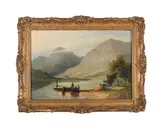 Fishermen washing their nets by Richard H. Hilder, Oil on canvas, offered May 2025