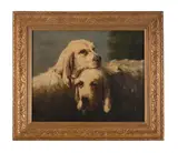 Portrait of two golden retrievers by Jules Chardigny, Oil on canvas, sold May 2025