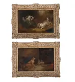 Terriers playing with a barrel; dogs in a stable by George Armfield, Oil on panel, a pair Both signed, sold May 2025