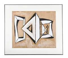 The perishable face by John Bantng, 1960, Gouache, ink and pencil on buff paper, sold May 2025