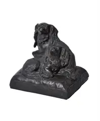 A bronze group of two king charles dogs seated on a cushion by Charles Valton, BRONZE, sold May 2025