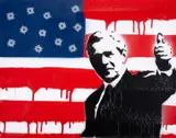 Blood On Your Hands by Scott King, Mixed media on canvas, offered May 2025