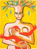 Frau mit Kind im Arm by Elvira Bach, Screenprint in colours, offered May 2025