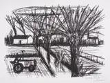Breton landscape with a tractor by Bernard Buffet, Lithograph, circa, sold May 2025